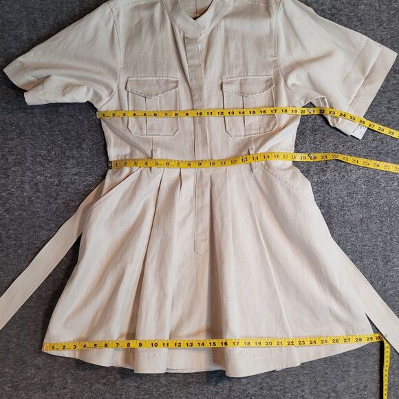 A.L.C. Bryn Belted A-Line Dress Size 14 Ecru Cotton Linen Twill Safari Cargo NWT - Picture 6 of 14